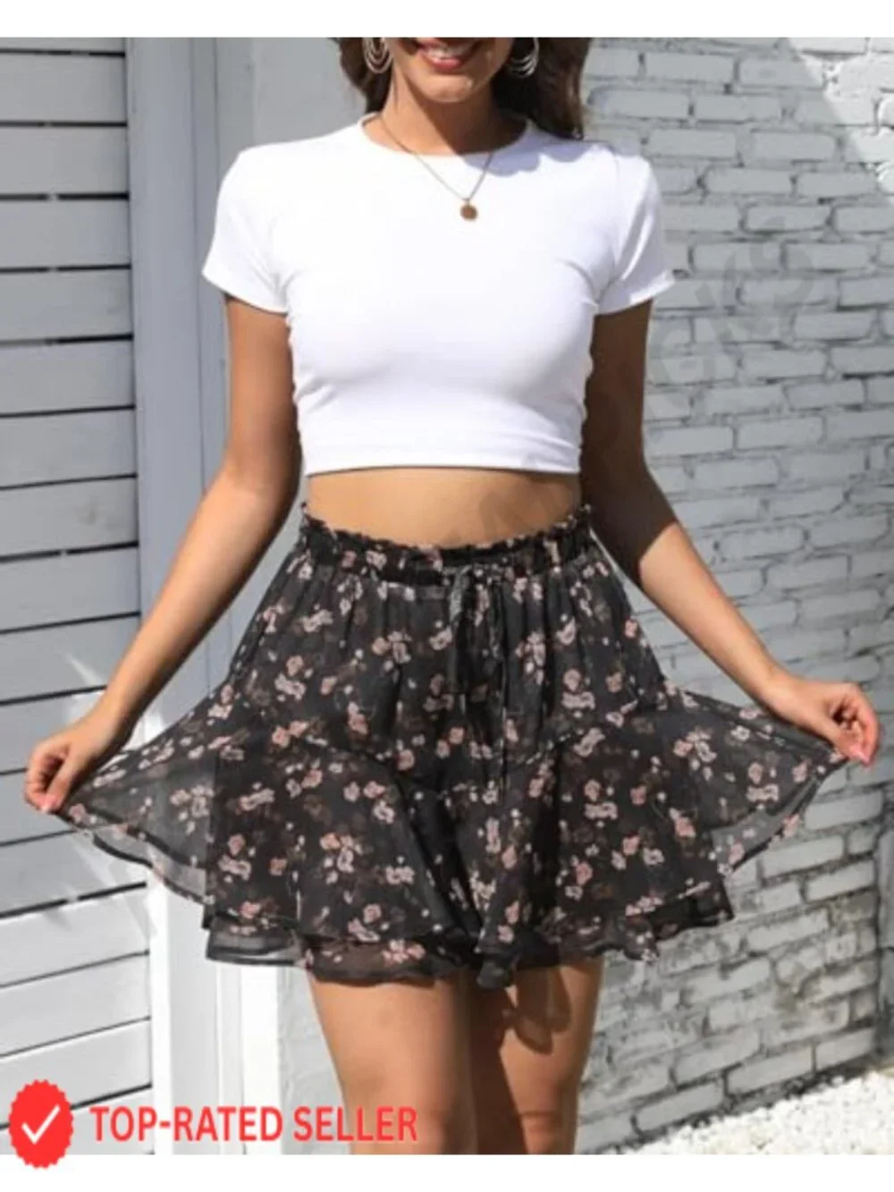 Flowy Skorts for Women Ruffle High Rise Casual Chiffon Shorts